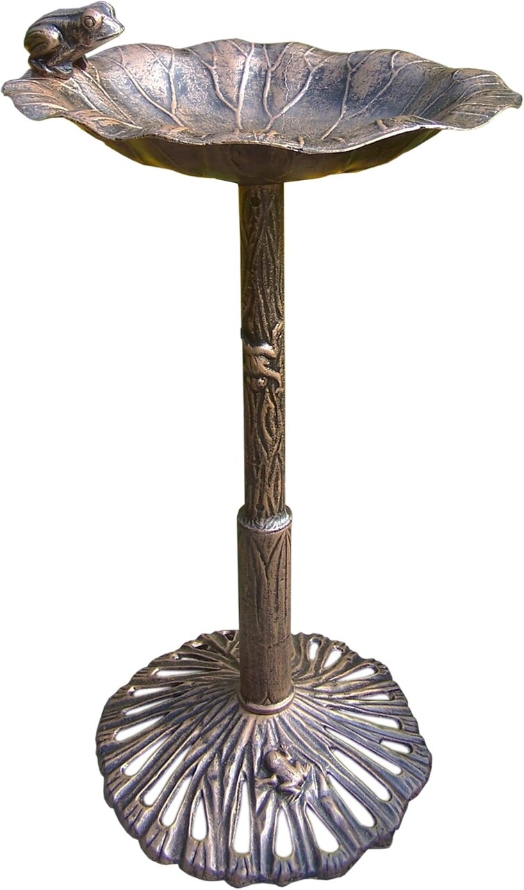 Outdoor Living and Style Curious Frog Outdoor Garden Bird Bath - Antique Bronze - 35"
